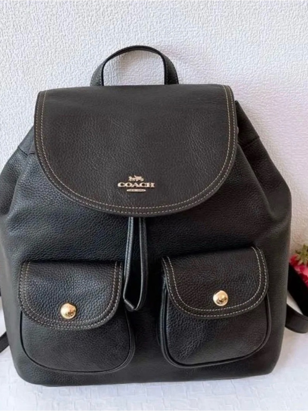Coach Black Pebbled Leather Backpack with Gold Hardware 6146